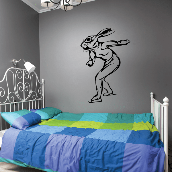 Image of Ice Skating Bunny Rabbit Mascot Figure Skating Wall Decal - Vinyl Decal - Car Decal - CDS0005