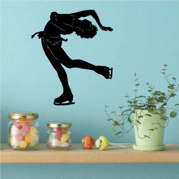 Ice skating wall decal, black ice skater silhouette on wall