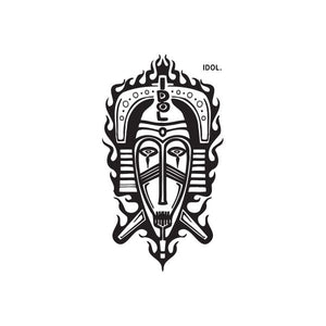 Idol graffiti decal: black-and-white flaming idol mask with 'IDOL.' text