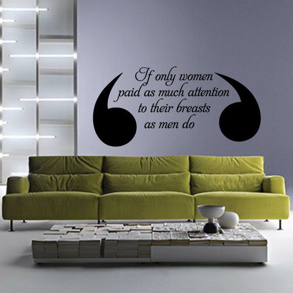Wall decal with black quote text and two breast icons