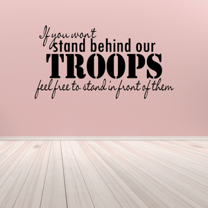 Vinyl wall decal with black script and bold 'TROOPS' lettering, inspirational quote