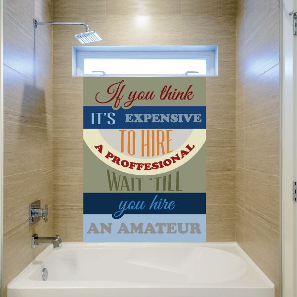 Motivational quote wall decal with red script and blue/gray block lettering on vinyl