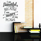 Inspirational wall decal text: “Beautiful because I am aware of my flaws”.