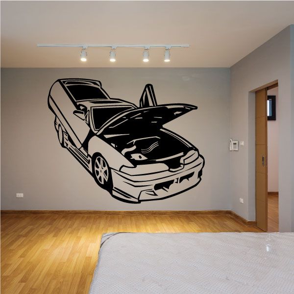 Import show car decal, black and white sports car graphic