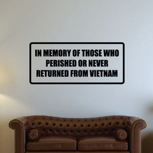 Memorial Vietnam decal, rectangular black border with bold remembrance text