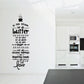Kitchen wall decal with black cursive quote text and decorative swirls