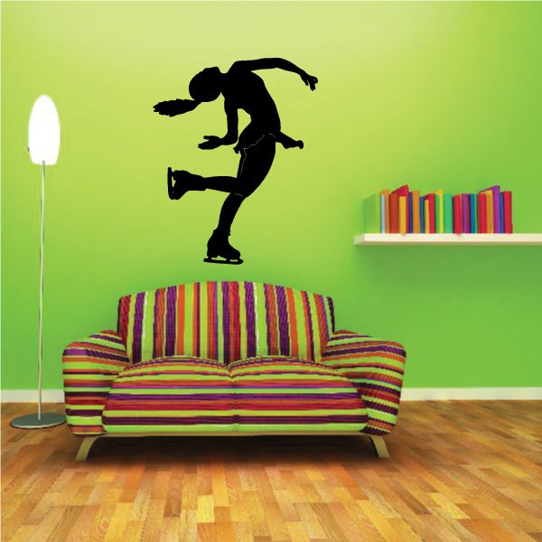 Ice skating decal with black skater silhouette