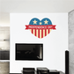 Independence Day heart sticker with stars, red ribbon banner, and vertical stripes
