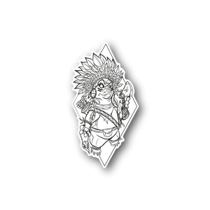 Vinyl sticker with black-and-white Indian chief line art portrait, diamond shape