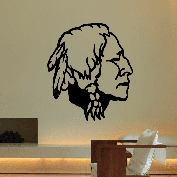 Indian head nickel decal with black line profile of a Native man