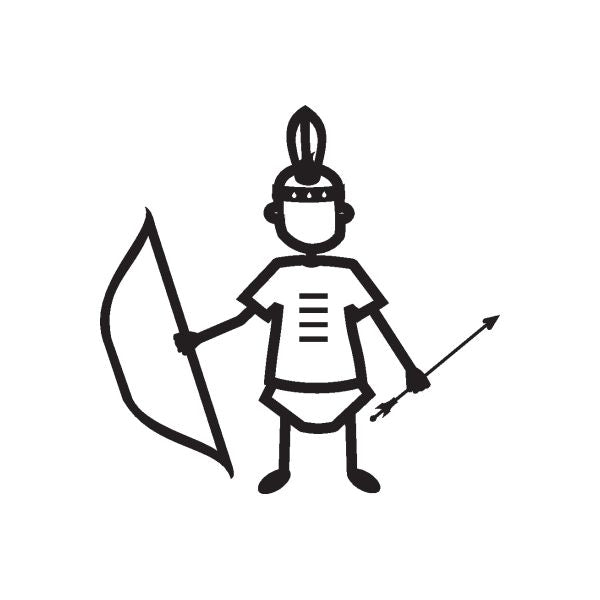 Indians baby no-face decal: black cartoon character with headdress and trident
