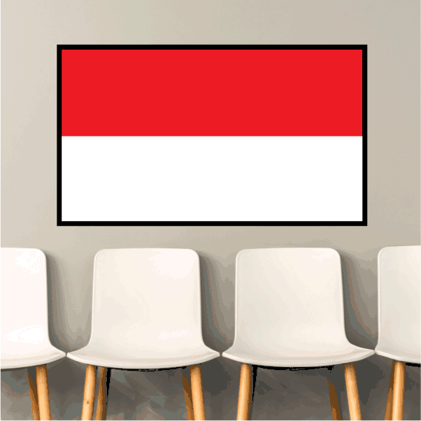 Indonesia flag sticker, rectangular red and white with black border