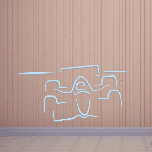 Racing car on track line drawing sticker, blue outline