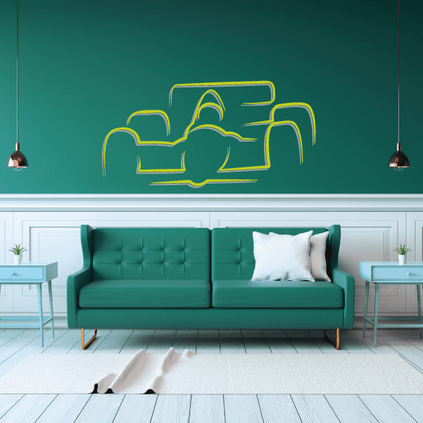 Race car line drawing sticker with yellow outline of Indy-style open-wheel car