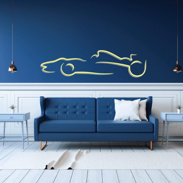 Side view line drawing sticker with yellow-green outline