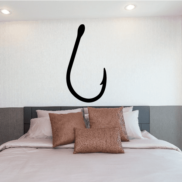 Single inline fishing hook wall decal, black hook outline