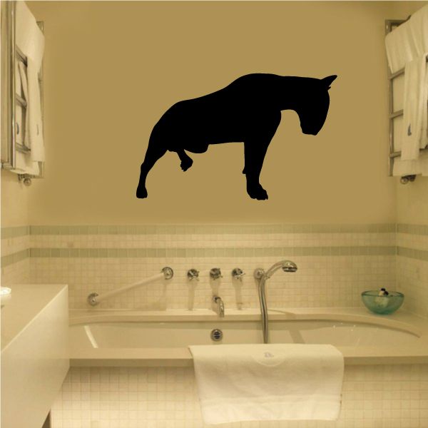 Bull Terrier decal silhouette, black dog standing with head up.