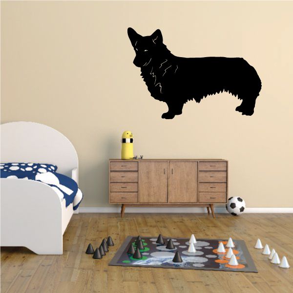 Black Pembroke Welsh corgi decal silhouette with upright ears