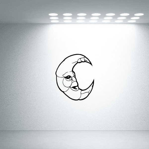 Crescent moon insect decal in black line art