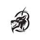 Wolf head decal, black stylized snarling wolf with curved ring