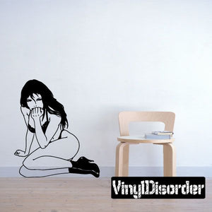 Woman in heels wall decal, black seated outline design