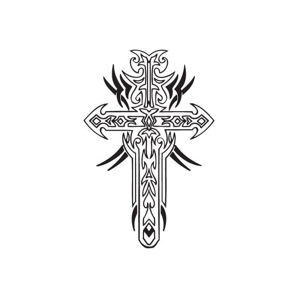 Image of Intricate Cross Decal with Tribal Spikes Decal