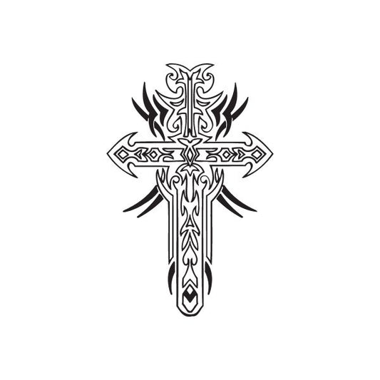 Image of Intricate Cross Decal with Tribal Spikes Decal