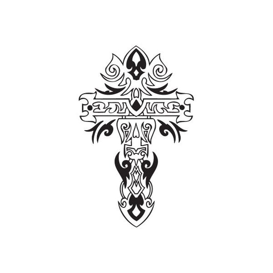 Image of Intricate Cross with Tribal Flames Decal