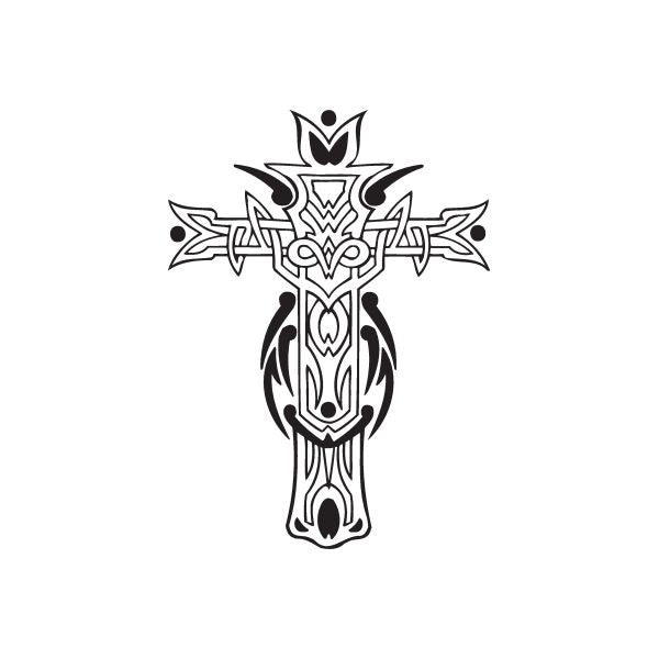 Image of Intricate Cross with Tribal Horns Decal