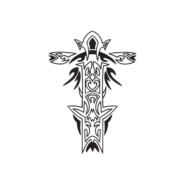 Image of Intricate Cross with Tribal Swoops Decal