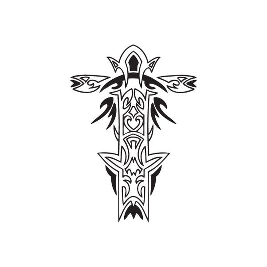 Image of Intricate Cross with Tribal Swoops Decal