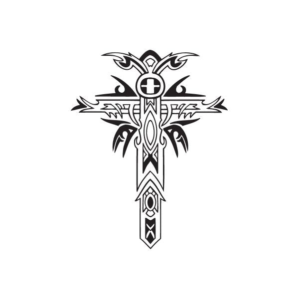 Image of Intricate Cross with Tribal Waves Decal