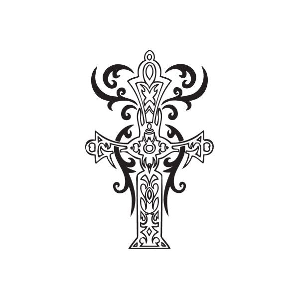 Image of Intricate Cross with Tribal Whisps Decal