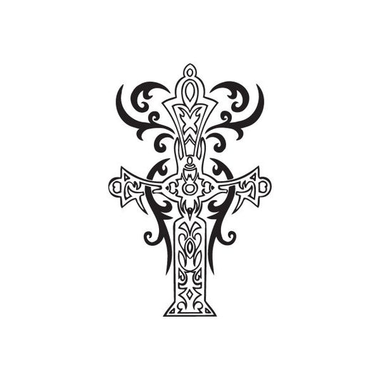 Image of Intricate Cross with Tribal Whisps Decal