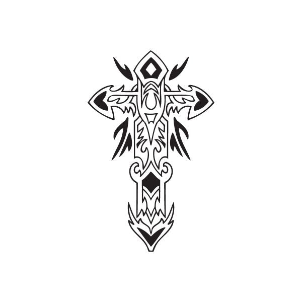 Image of Intricate Cross with Tribal Wings Decal