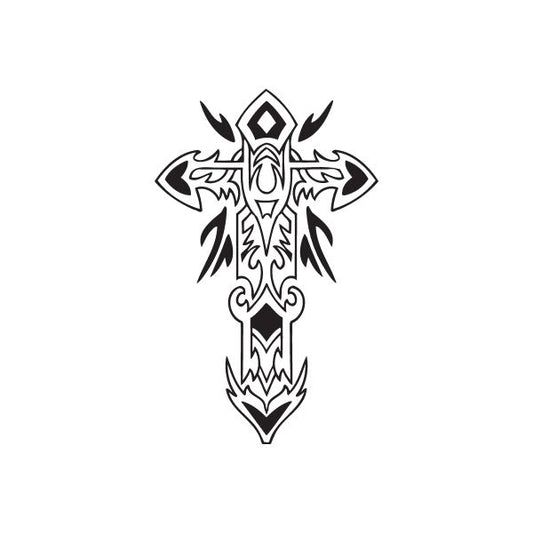 Image of Intricate Cross with Tribal Wings Decal