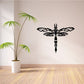 Black dragonfly wall decal with ornate tribal wings and detailed body