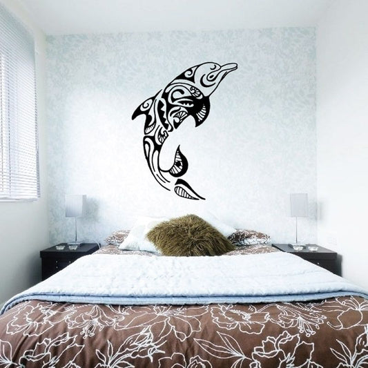 Image of Intricate Tribal Swimming Dolphin Decal