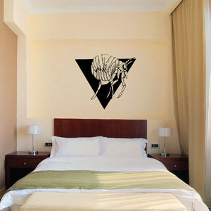 Inverted triangle flea wall decal, black triangle with line-art flea illustration