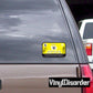 Zombie hunting permit sticker on car window, yellow label with black text