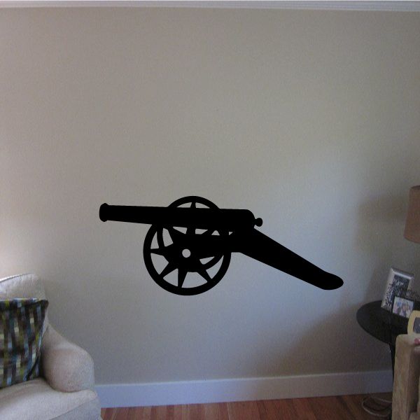 Iron cannon wall decal, black silhouette of cannon with wheels