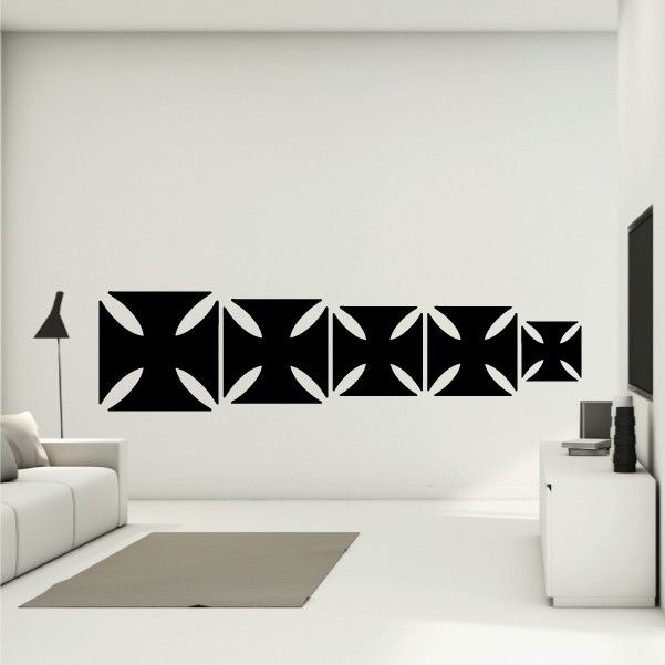 Black iron cross family kit wall decal with repeating cross and star shapes