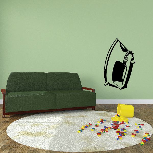 Iron decal with black flat iron graphic and white outline