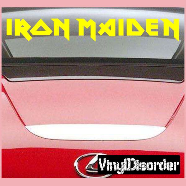 Iron Maiden decal: yellow IRON MAIDEN text with VirginDiscount logo