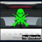 Machine gun decal, green skull in helmet with crossed rifles graphic