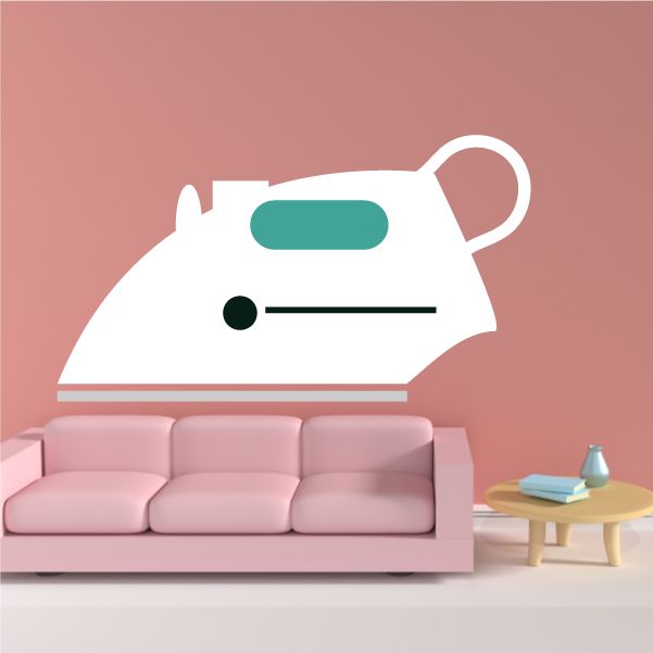 White robot vacuum wall decal with teal oval and black stripe details