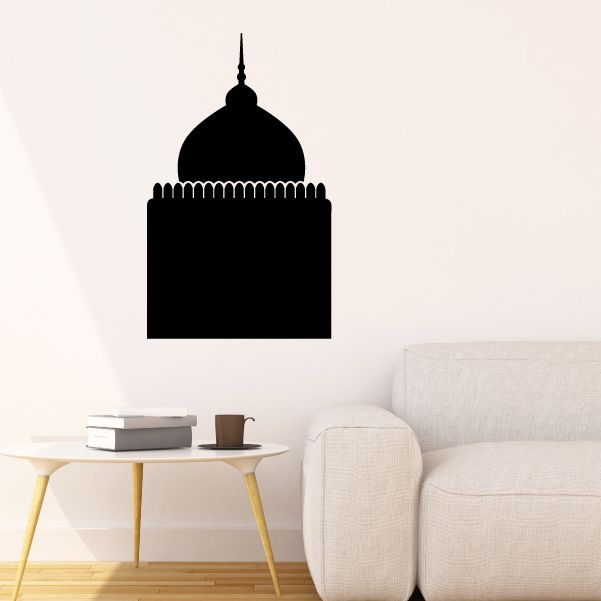 Mosque building wall decal with black dome and minaret silhouette