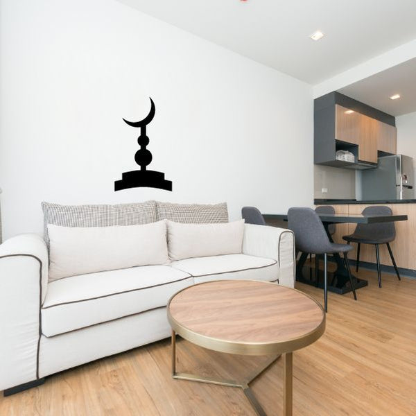 Crescent moon and mosque silhouette wall decal, black