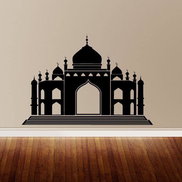 Black mosque silhouette decal with central dome, arched entrance, and minarets