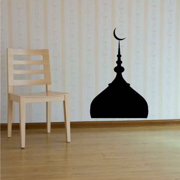 Mosque tip decal with crescent moon and spire, black silhouette